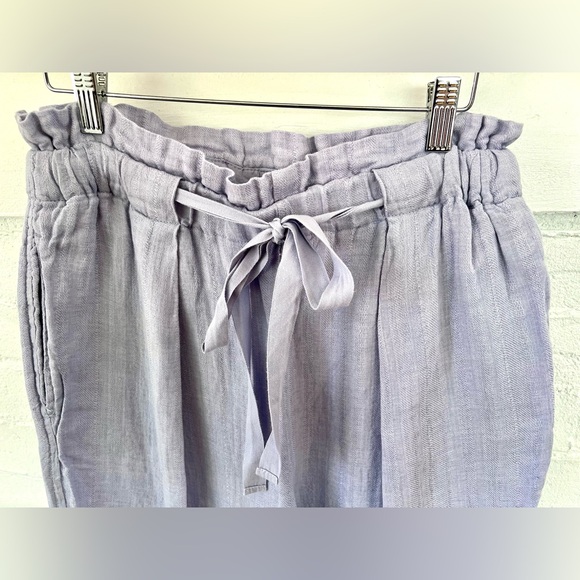 Free People Only Over You Linen Pant in Blue Pearl Tie Bag Waist Straight Leg - Picture 7 of 14